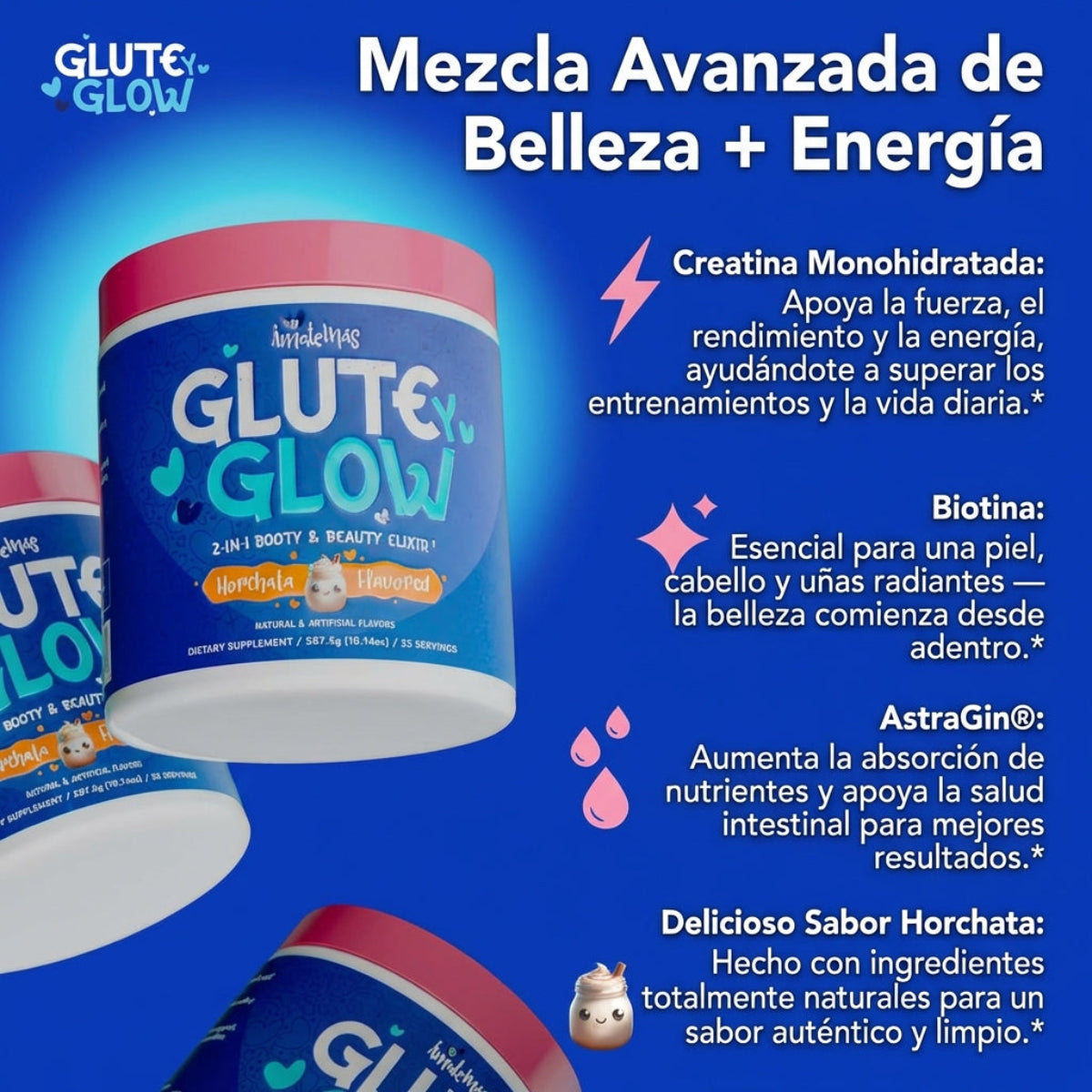 Vitarise GluteyGlow es un elixir diario 2 en 1 de belleza y bienestar
