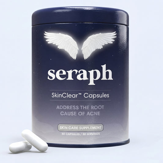 Vitarise Try Seraph SkinClear Cápsulas - Suplemento para el Acné y Piel Clara - Tratamiento Natural con Zinc y Vitaminas para el Acné Hormonal y las Cicatrices, 60 cápsulas